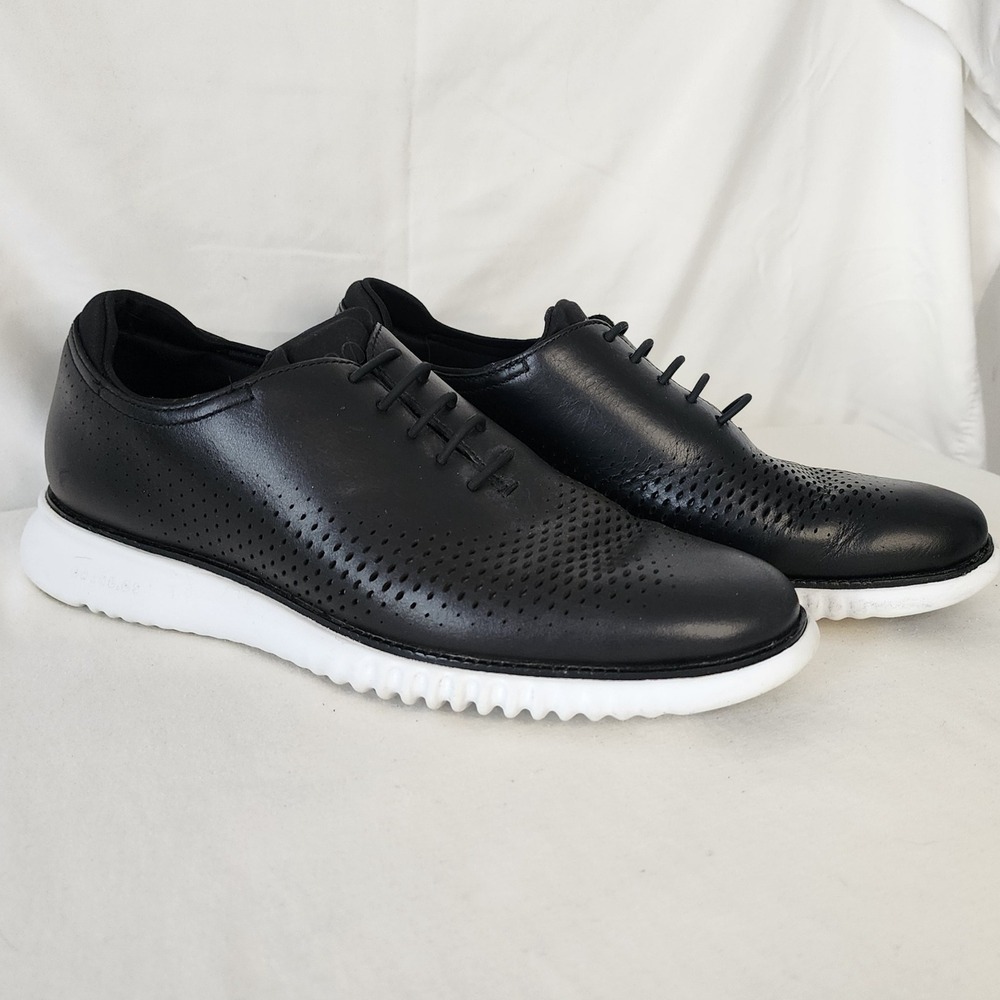 Cole Haan ZERØGRAND Wingtip Oxford Dress Shoes Perforated Black White 8M